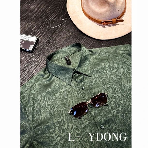 L-YDONG【哑光波纹】老钱风缎感暗纹轻奢英伦雅痞修身休闲衬衫6550
