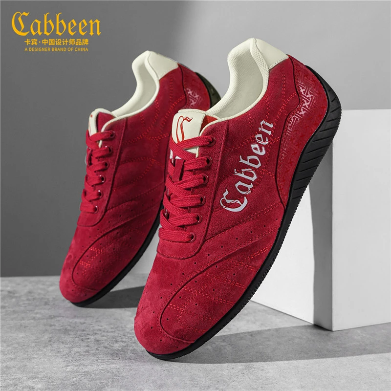 卡宾红色德训鞋男款2025冬季新款爆款超火百搭阿甘鞋运动休闲板鞋