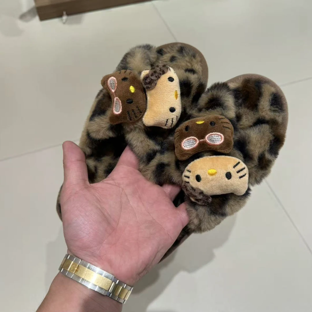 秋冬可爱豹纹KT居家拖鞋