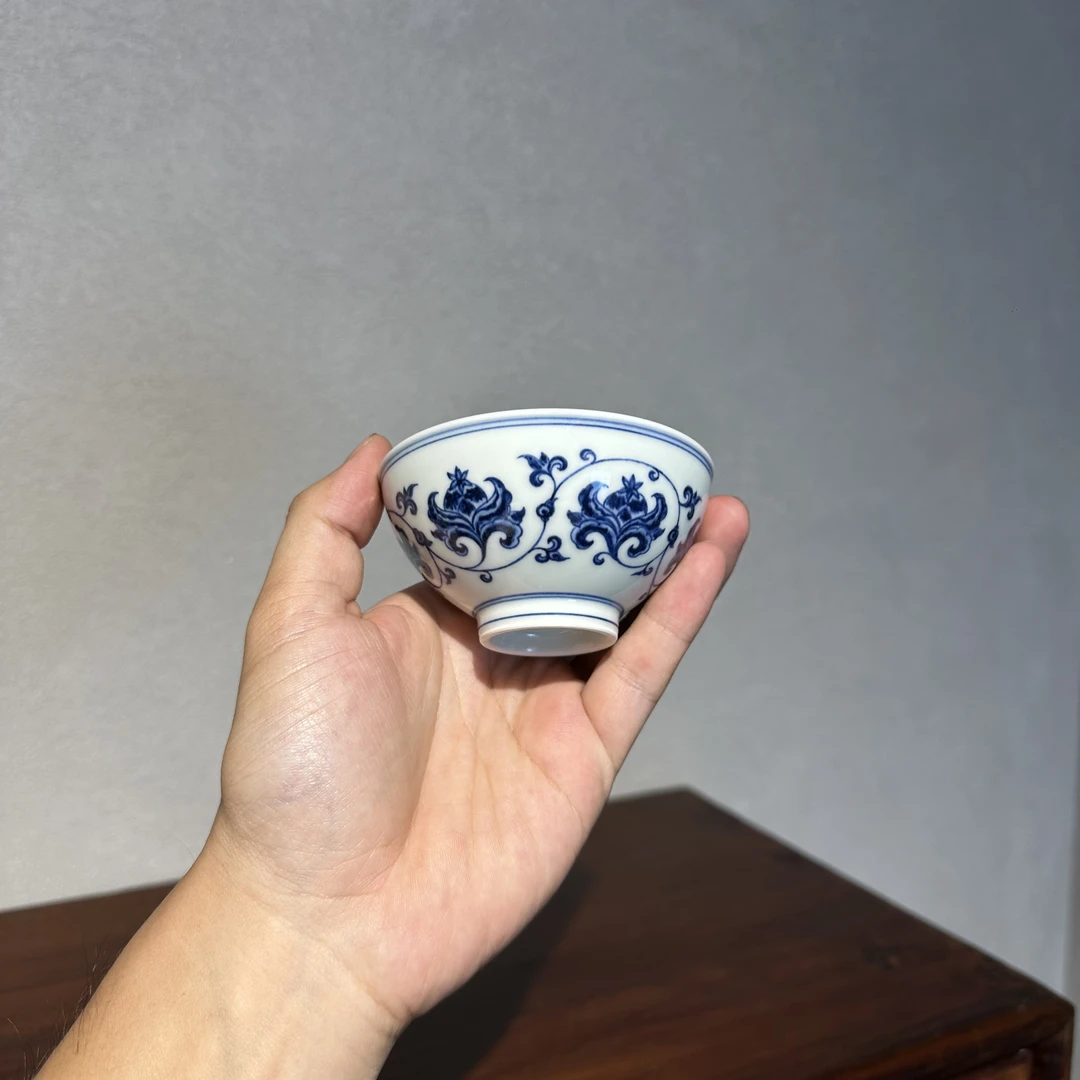 精品缠枝莲双钩莲主人杯普洱杯口径约9厘米60-100毫升茶杯陶瓷