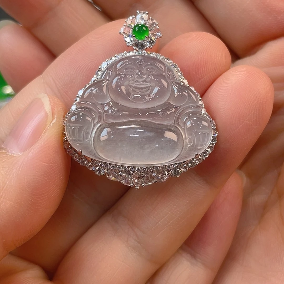 翡翠18K金镶嵌颈饰翡翠缅甸翡翠佛公