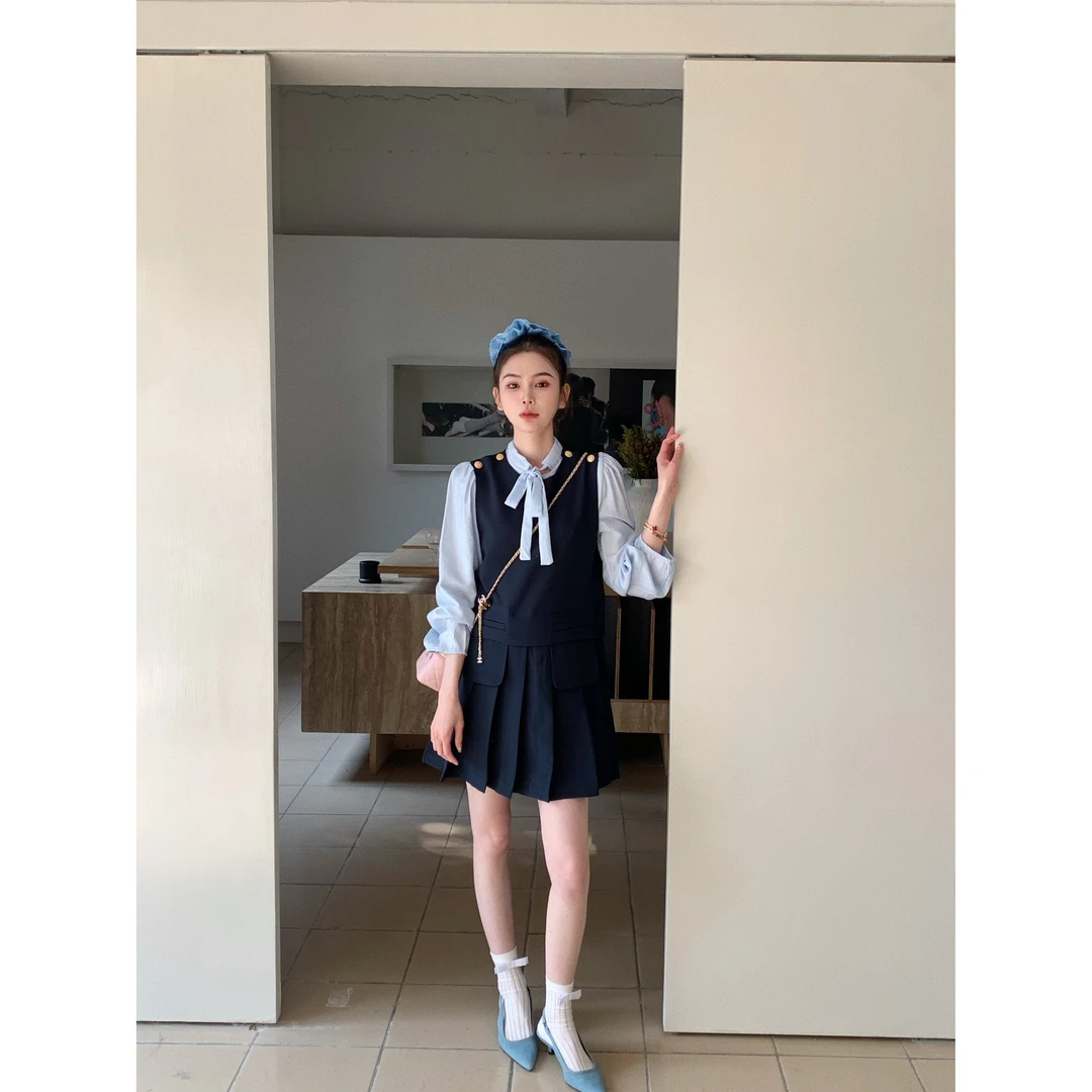 【苏黎世礼物盒】25032 小香风无袖背心气质通勤百褶连衣裙洋气针织