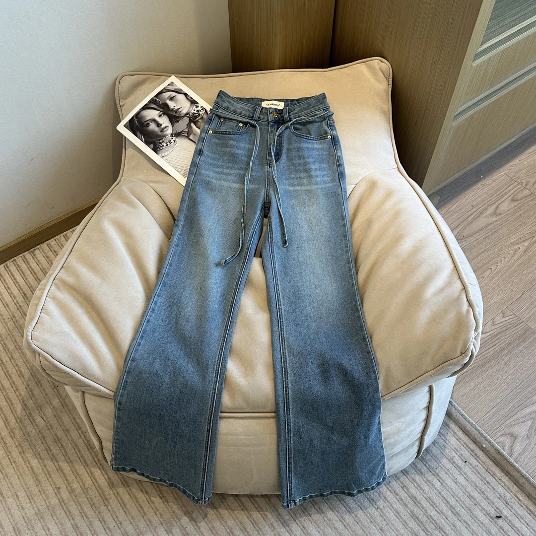 【婷婷推荐】26822 春季韩系新款腰绳显瘦宽松微喇牛仔裤