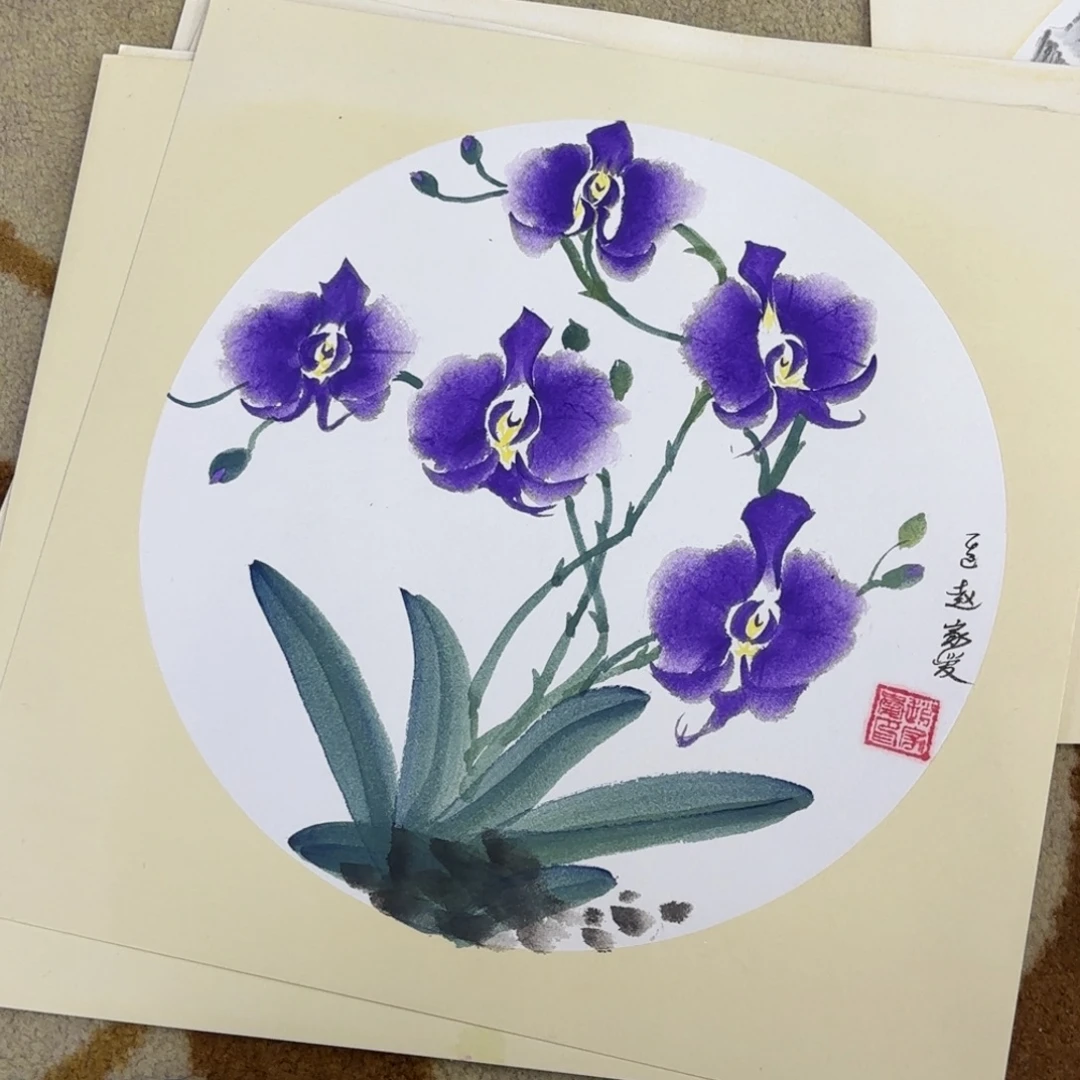 国画卡纸花鸟作品艺