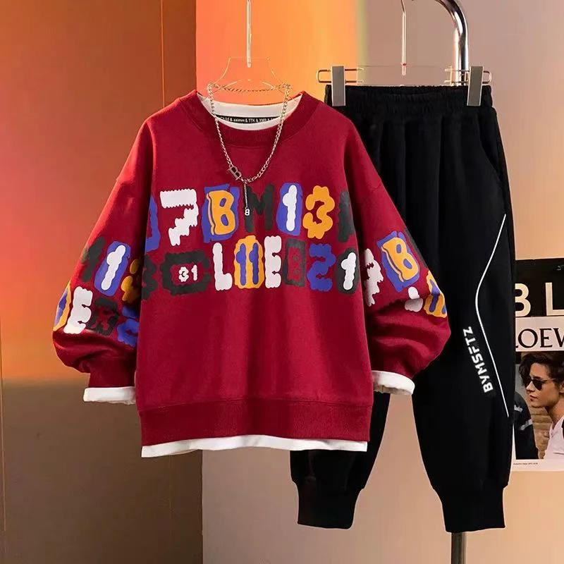 胖男童2025春秋新款套装加肥加大中大童8-16岁儿童运动卫衣两件套