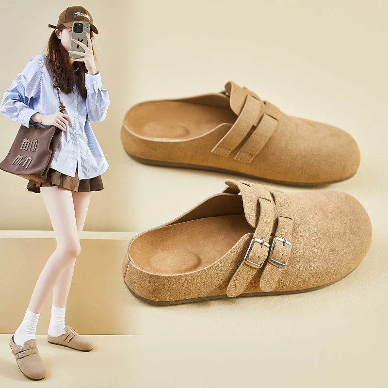 百搭流行2025春季新款软底女学生懒人一脚蹬鞋街拍厚底博肯半拖鞋