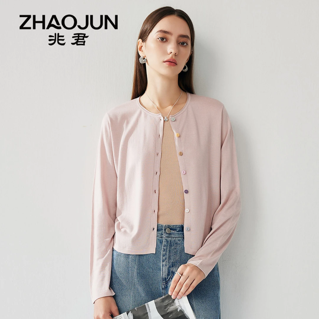 zhaojun/兆君春上新圆领空调遮阳衫桑蚕丝针织开衫外套ZST1011