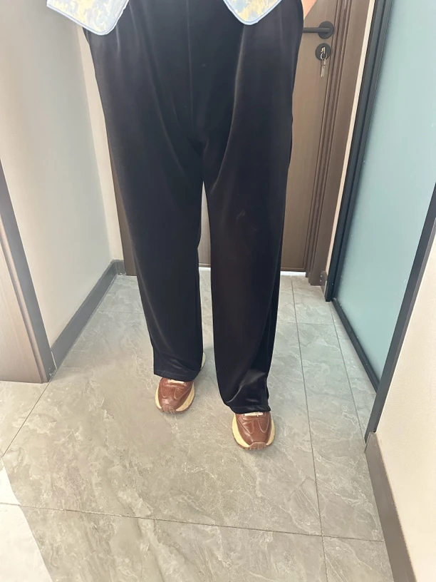 2025丝绒早春新款大码宽松直筒阔腿裤