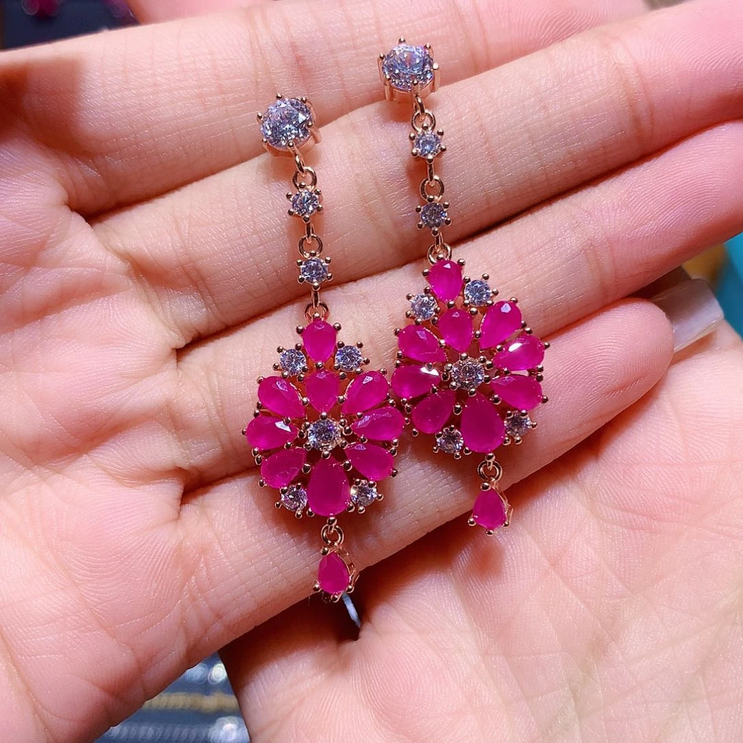 红宝石银S925镶嵌耳饰