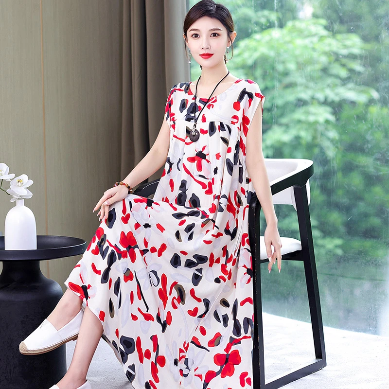 大码棉绸睡裙夏季女款2025新款人造棉连衣裙可外穿