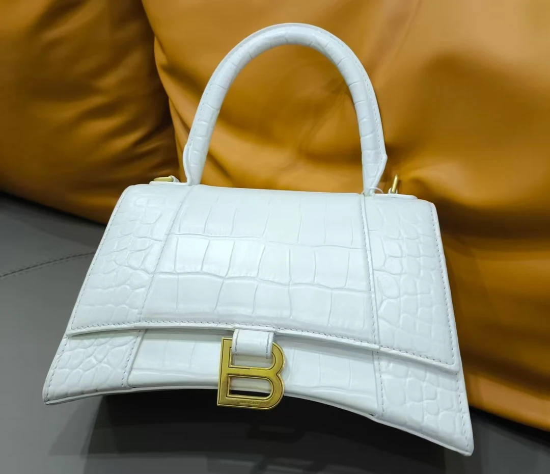 99新 Balenciaga/巴黎世家 白鳄压沙漏金扣XS单肩斜挎手提包/严选