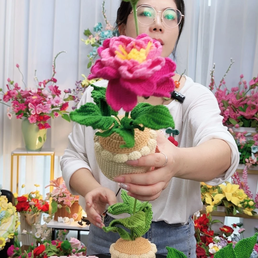 莱赛尔纤维棉手工钩织花盆栽