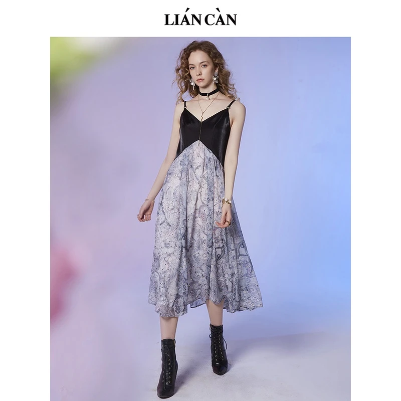 【莲灿】2024夏新浪漫波西米亚风肩带雪纺吊带连衣裙71AN224001