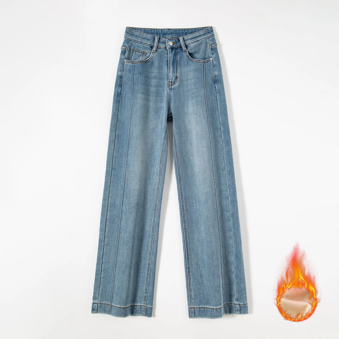 【华总】冬季高腰复古水洗百搭真超宝宝绒直筒牛仔裤BJ118