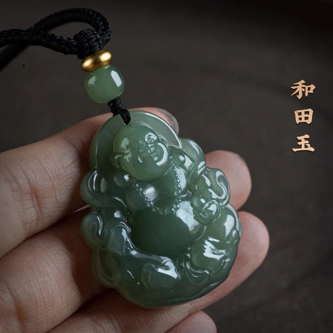 精美玉佩吊坠大肚弥勒佛项链正宗天然和田玉简约精致雕刻礼物男女