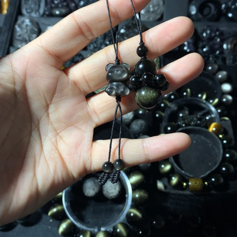 【闪购商品】黑曜岩珠宝奇石未镶嵌沐***雅手机挂件