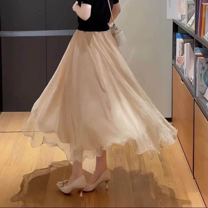 【不透】显瘦半身裙气质高腰春季新款中长款网纱裙A字