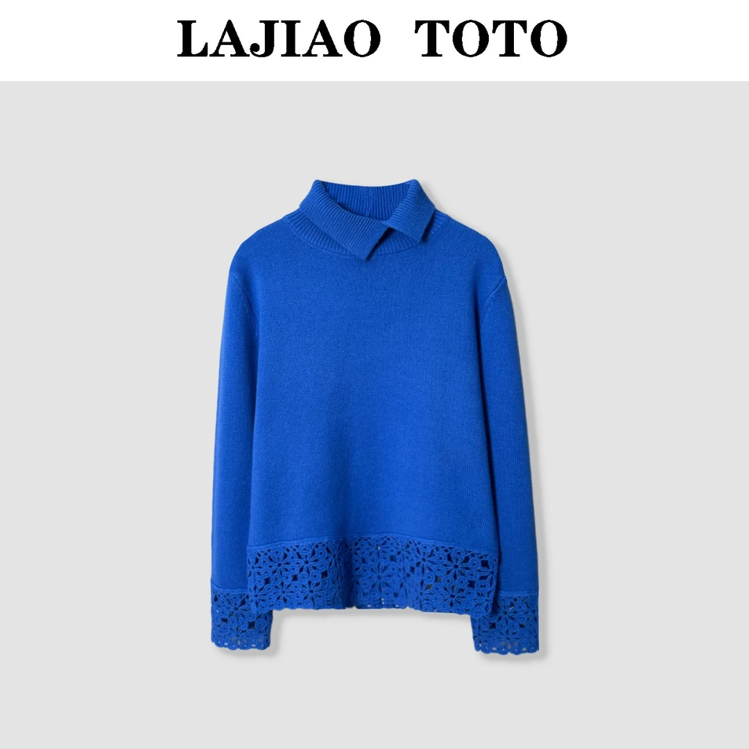 LAJIAO TOTO【袖镂毛衫】全羊毛袖镂高领女羊毛衫#HY65278