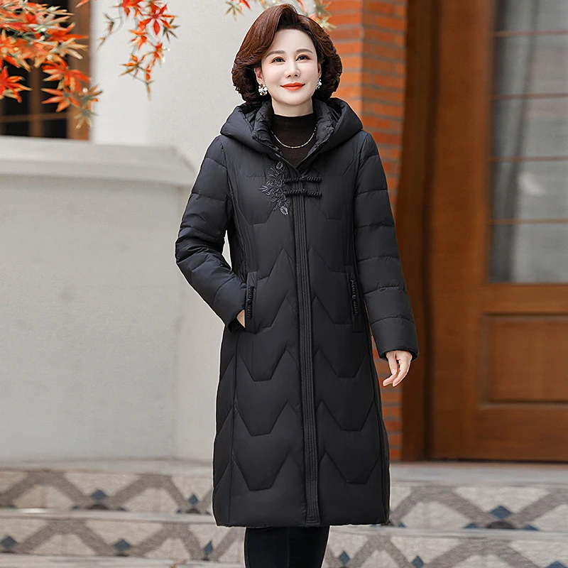 中老年羽绒服女中长款妈妈冬装加厚大码607080岁老人奶奶太太外套