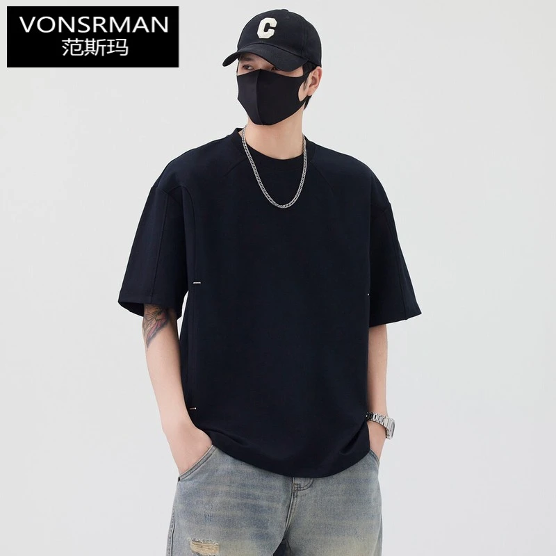 时尚短袖t恤男款夏季2025新款冰丝夏装微宽松圆领半袖男士体恤