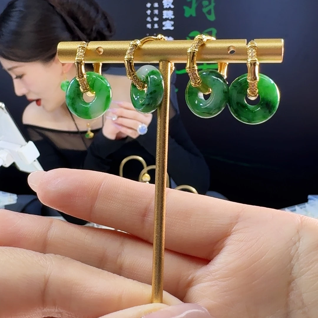 翡翠银S925镶嵌耳饰多样性发货发其一发一对925镶嵌有纹