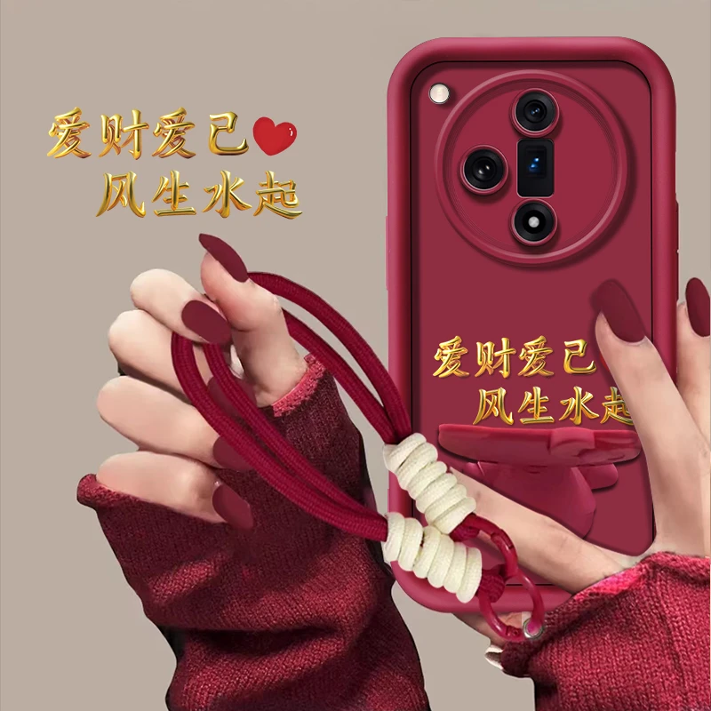 适用于【oppofindx7】爱财爱己新年可爱猫咪支架手机壳创意防摔女款