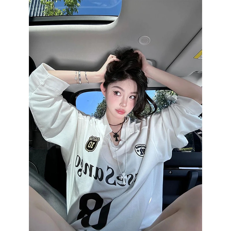 美式潮牌速干运动赛车服女球服薄款宽松设计感秋季长袖t恤打底衫