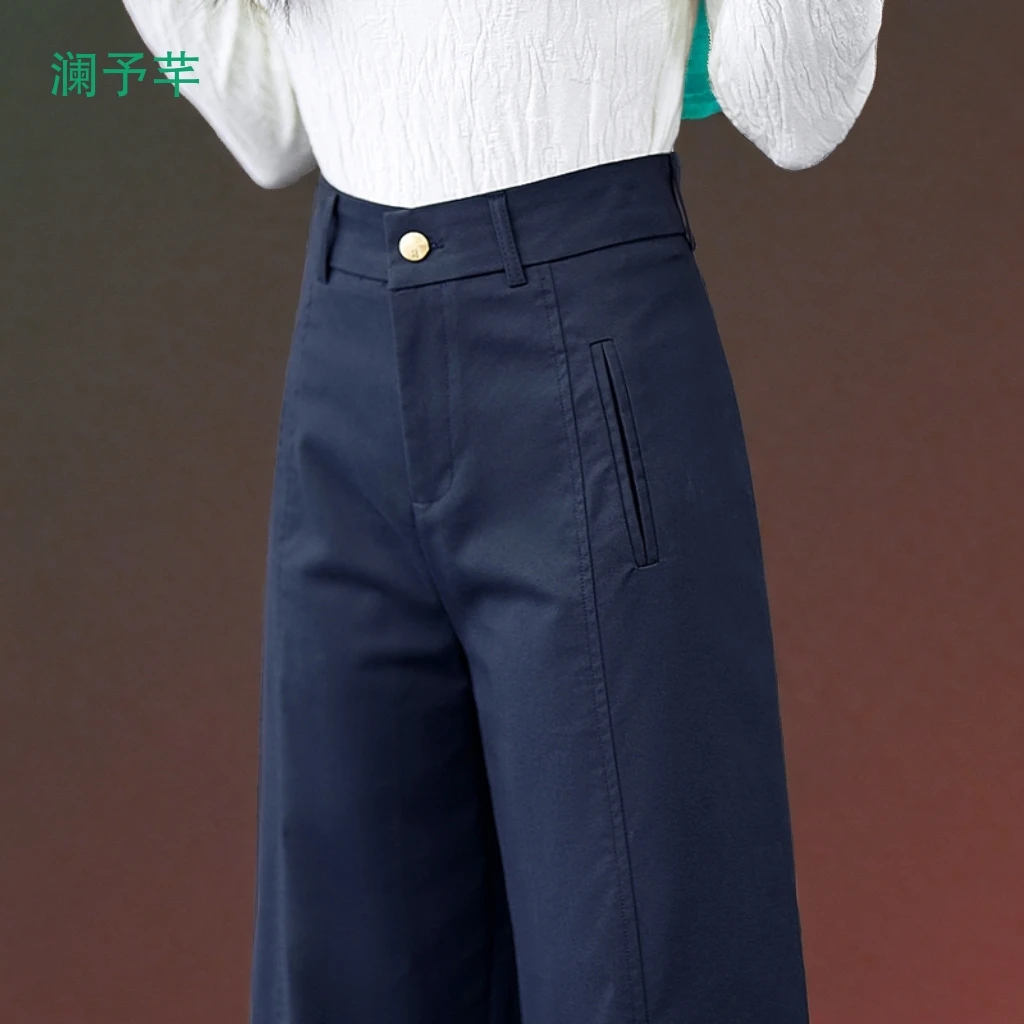 天丝窄版高腰阔腿女裤2025春秋新款安可拉红休闲直筒裤型