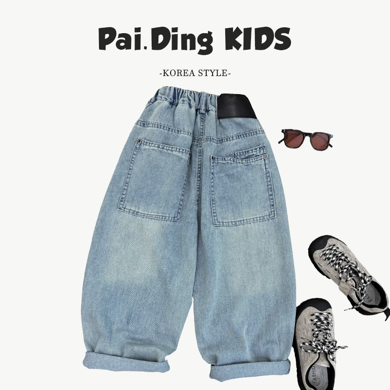 【派町现货】夏儿童韩版时尚贴标设计休闲宽松日常百搭牛仔裤SJ5364
