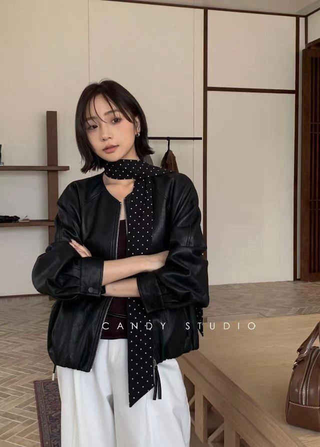 糖果家～波点飘带圆领外套9376衣长58公分左右