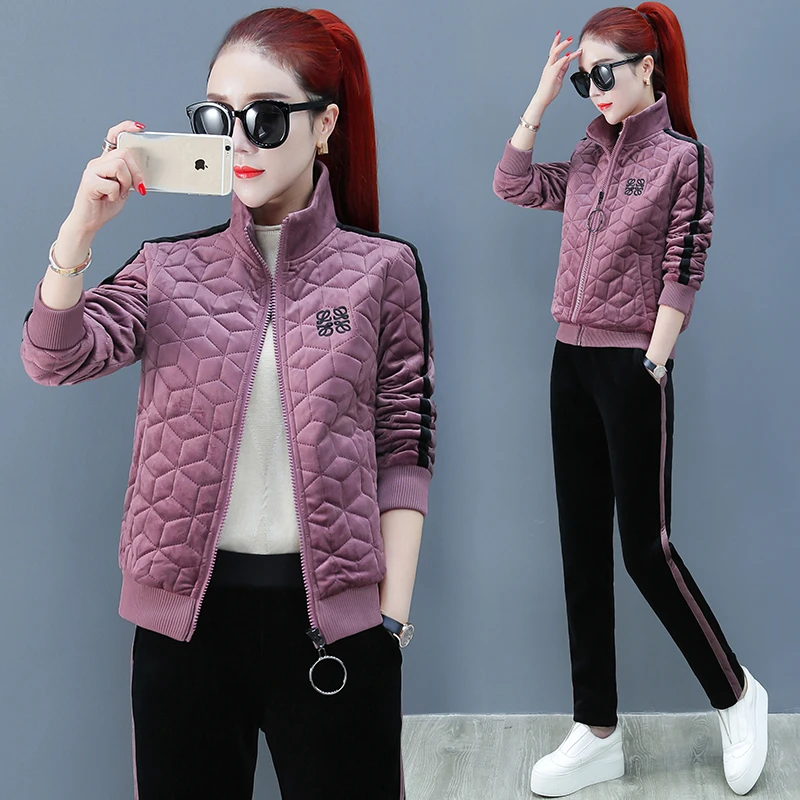 中老年女装立领宽松冬季加绒加厚短款厚款棉衣外套休闲加厚两件套