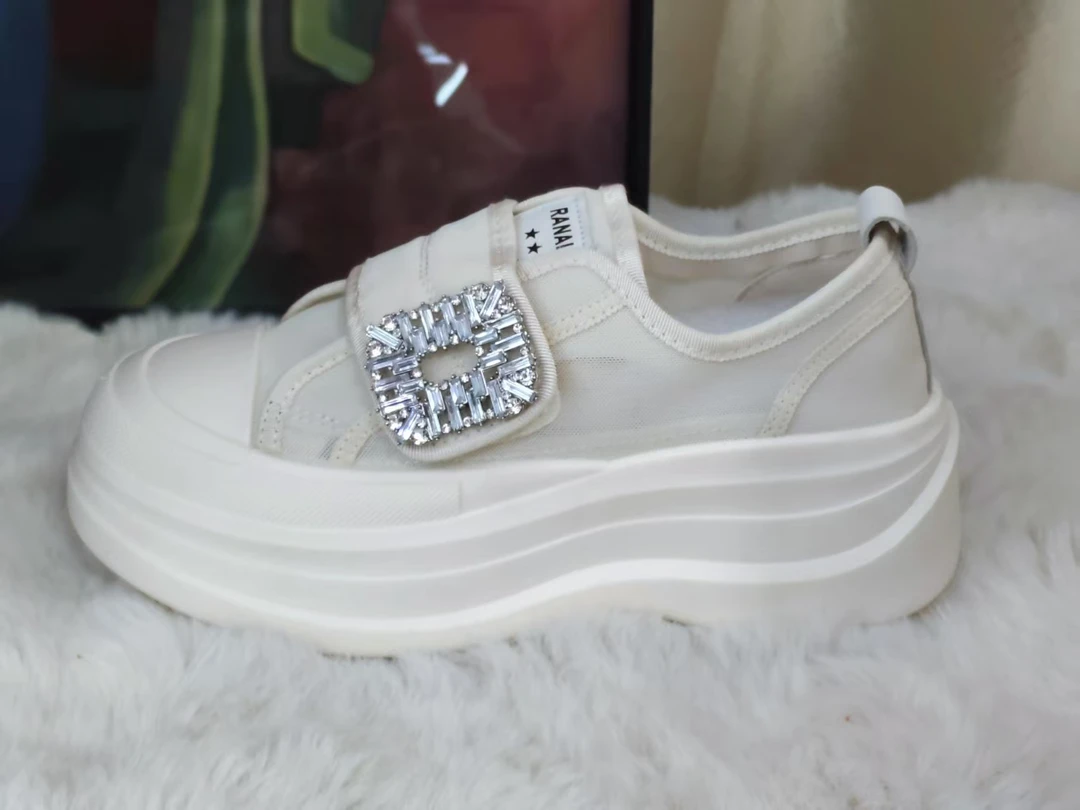 5568白【新疆包邮】一脚蹬网面魔术贴厚底帆布鞋新款夏季透气小白鞋