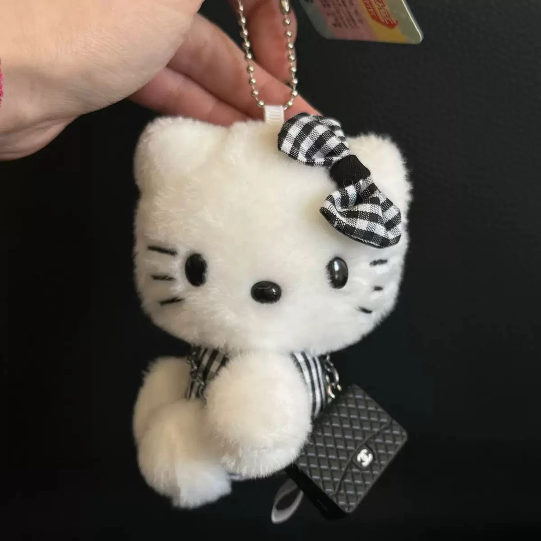 【宝藏库】小香风黑白格子侧坐大小姐kitty挂件包挂