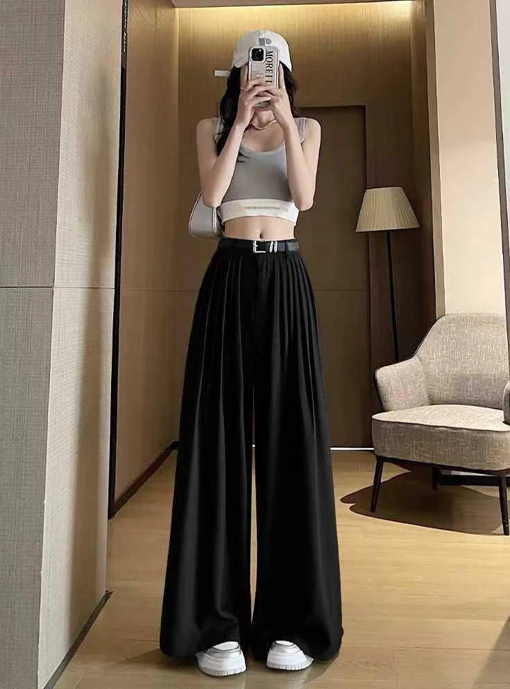 【66076】羊#高腰褶皱宽松阔腿裤【配皮带】