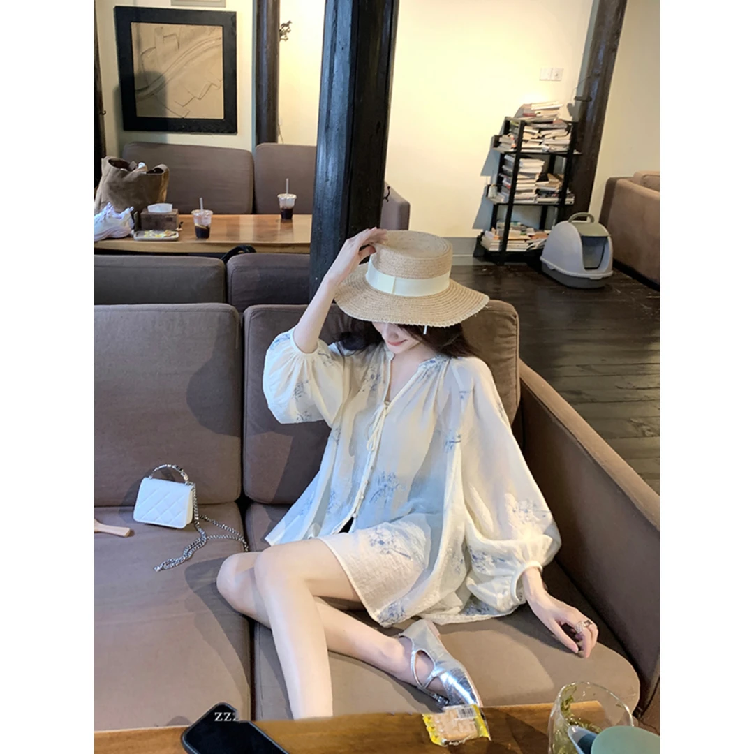 香楹花月早秋新款温柔气质甜美碎花衬衫甜美感蒲公英衬衫-Y3618