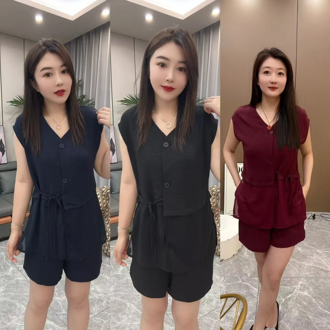 设计款欧货拼接款短裤套装##