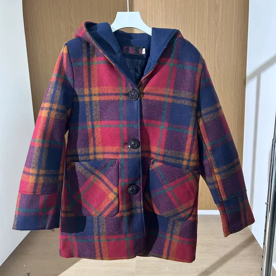 8628-中年女妈妈装外套中长款40-50岁中老年女装格子上衣C20-3-1