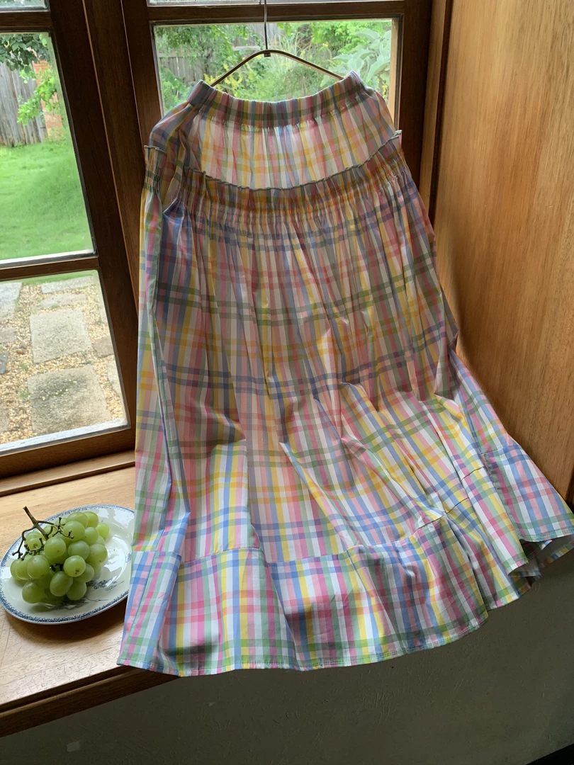 秋屿moment 彩色显瘦格子松紧腰半身裙