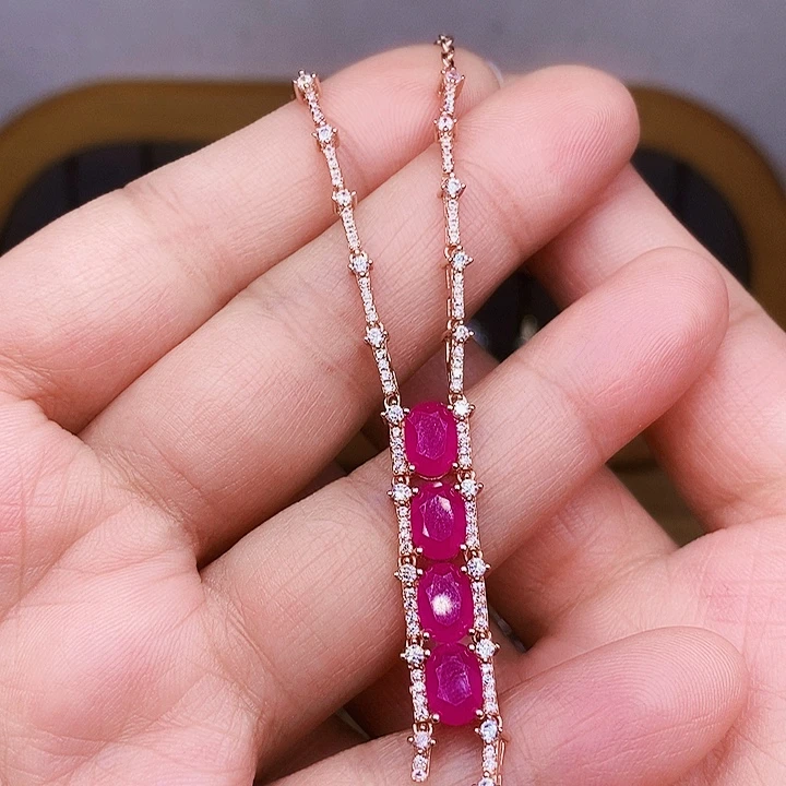 红宝石颈饰银S925镶嵌