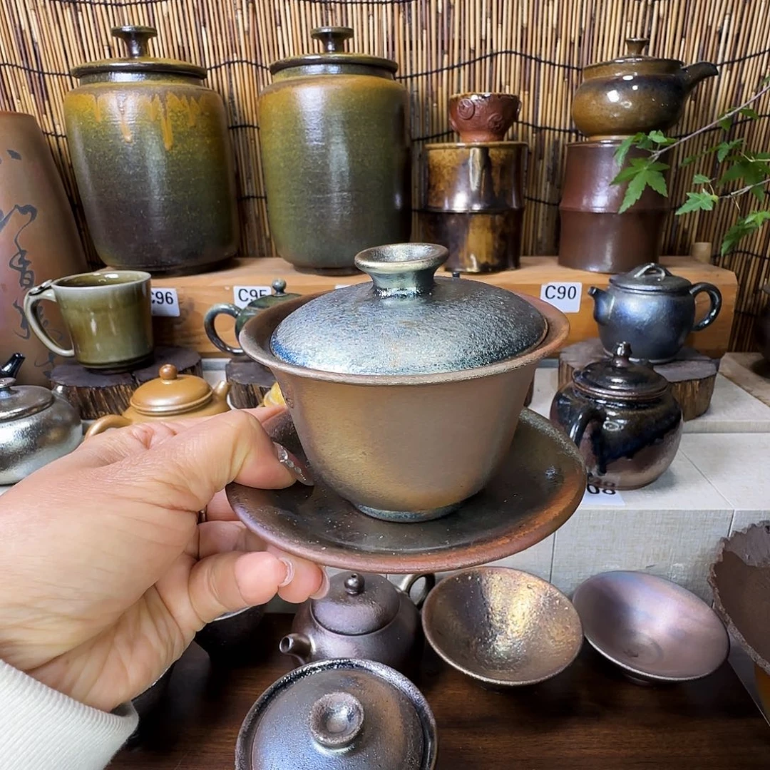 杯开****?建水紫陶柴烧盖碗130cc