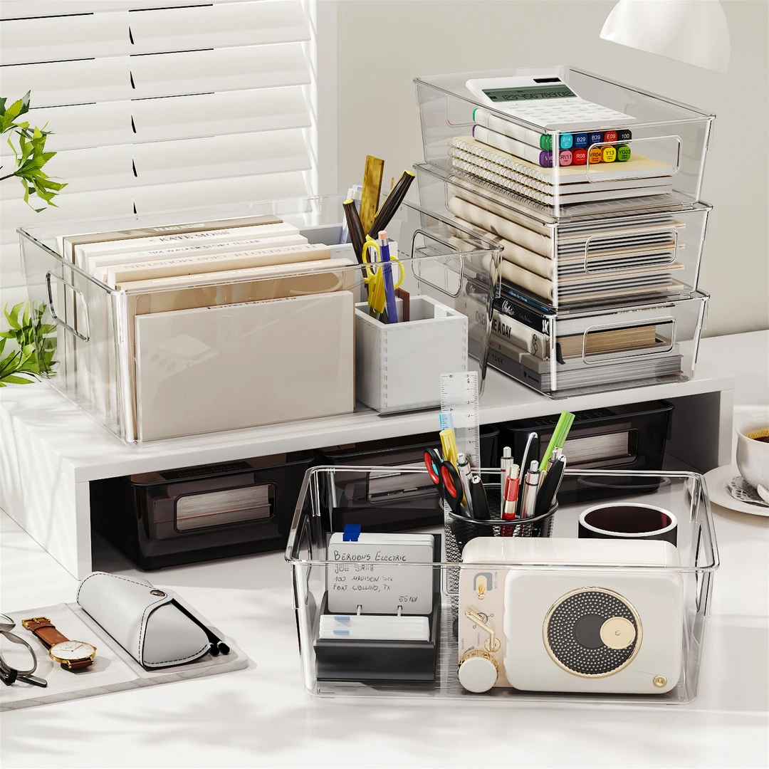 桌面收纳盒亚克力化妆品透明筐宿舍面膜抽屉整理箱零食杂物置物架