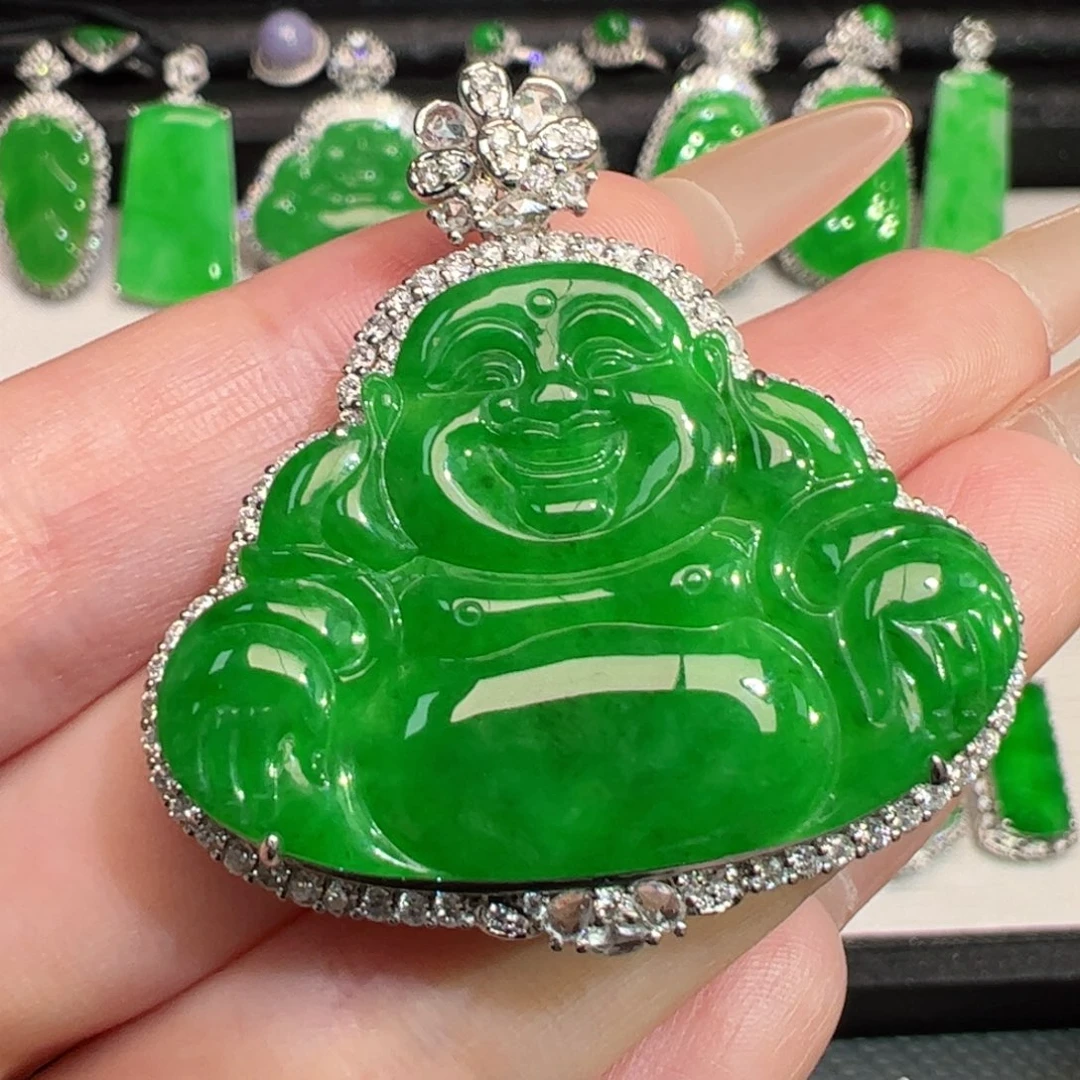 翡翠18K金镶嵌吊坠(不含链)