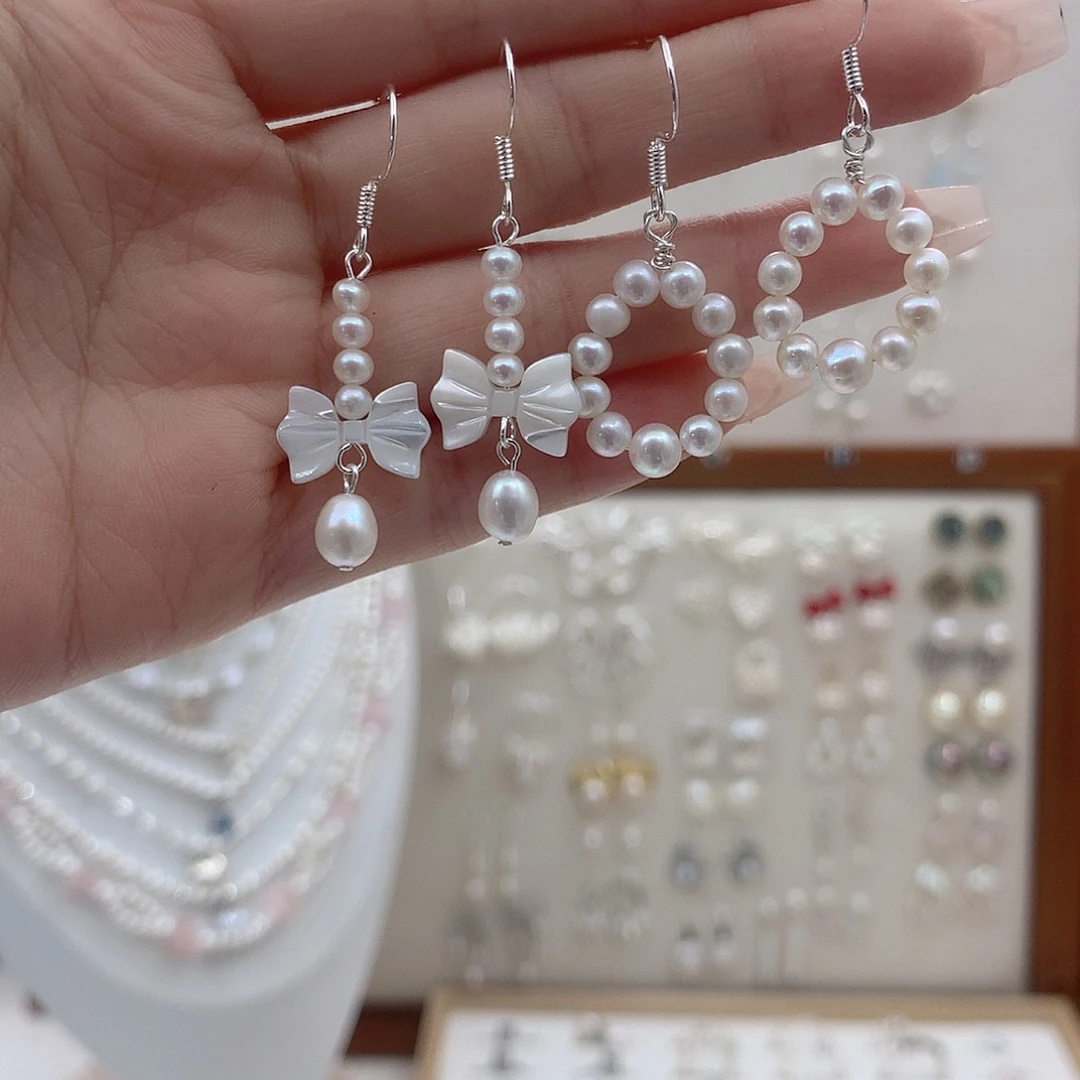 银S925镶嵌淡水珍珠耳饰