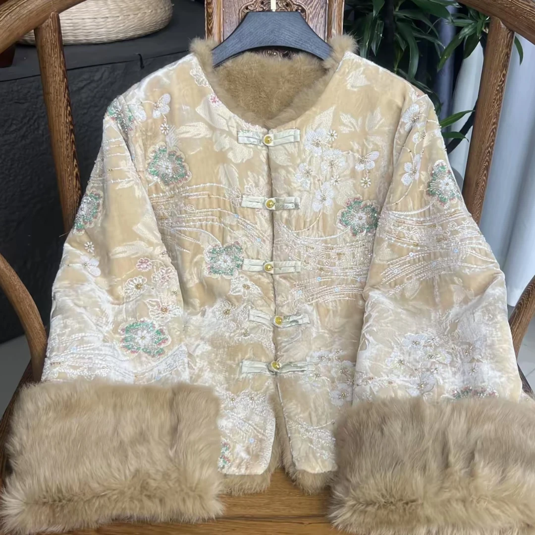 （金缕）獭兔毛2025新中式国风重工珠管绣加厚皮草