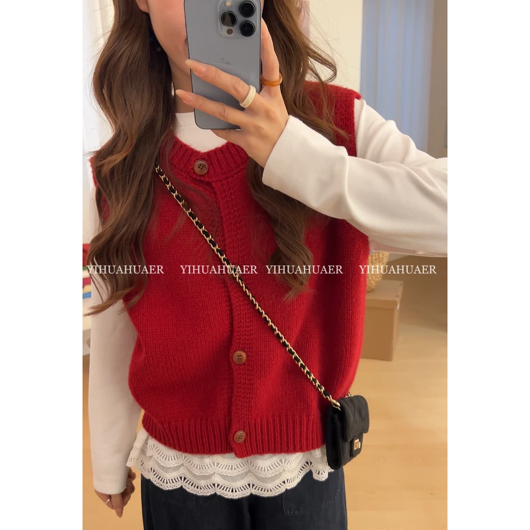 【追风马甲】B东大门韩国原单韩系单排扣纯色设计感洋气马甲2153