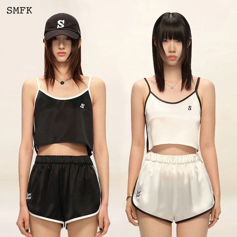 SMFK黑白吊带套装吊带 UW006BW背心短款丝质家居内搭张天爱款 2色