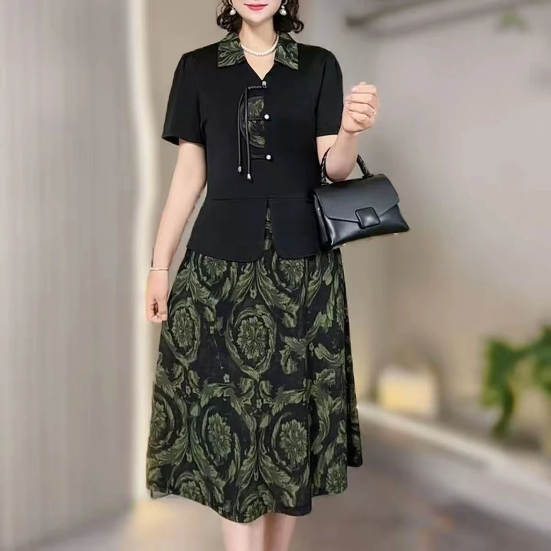 夏季新品妈妈装连衣裙时尚显瘦大码中老年女装90-200斤高贵气质