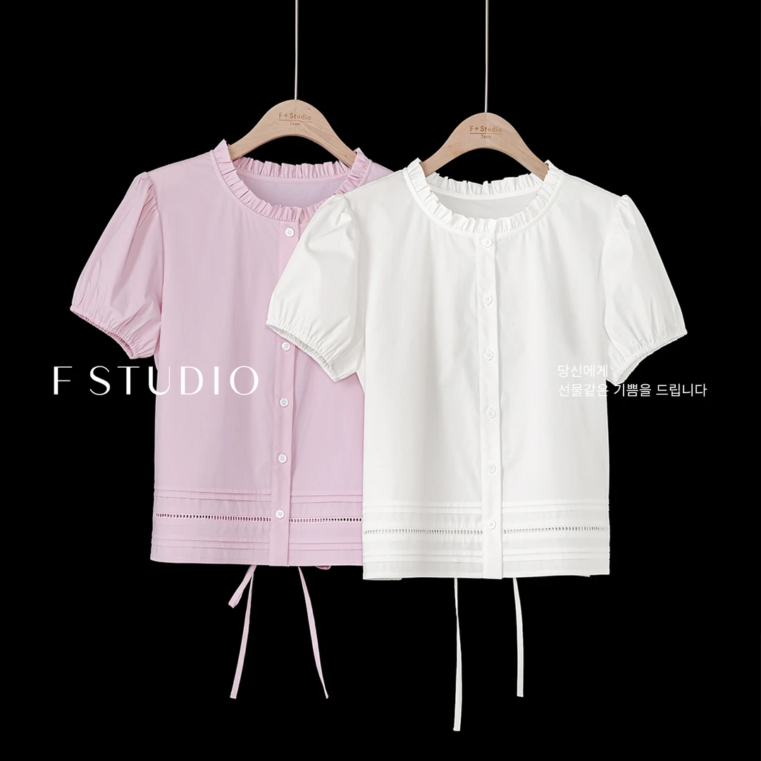 【S现】【樱花浅夏】FS506S033木耳花边短袖衬衫