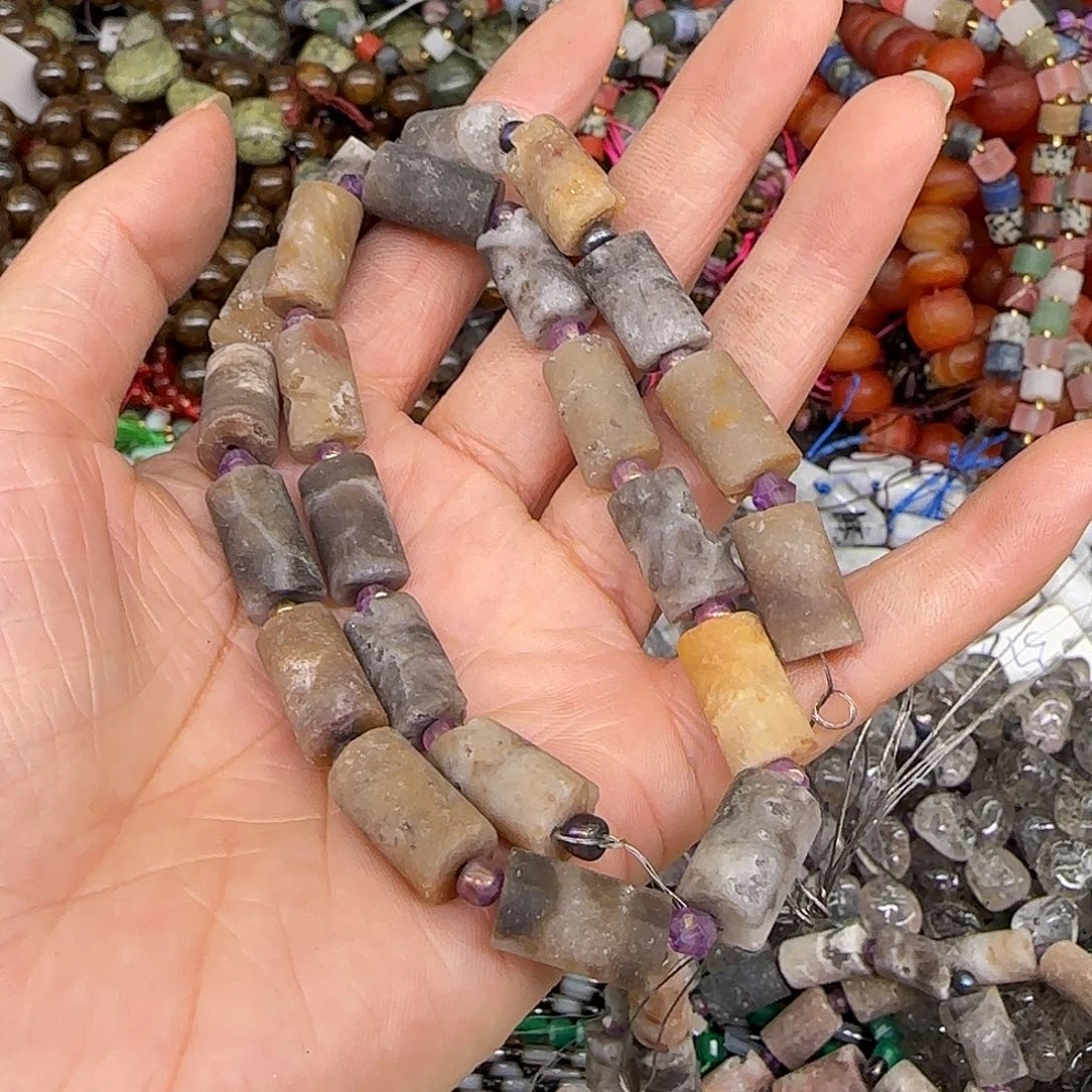 玛瑙/玉髓合金珠宝半成品水晶洞桶珠8mm一条