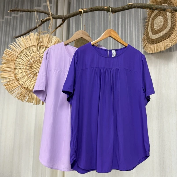 1416两色人棉显瘦宽松圆领显品质休闲短袖T恤